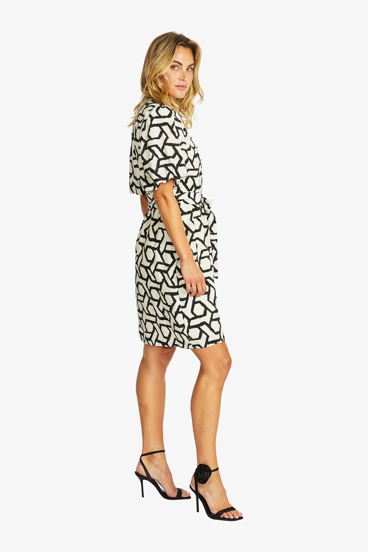 Women's Balloon Sleeve Dress Print in Black | Camille