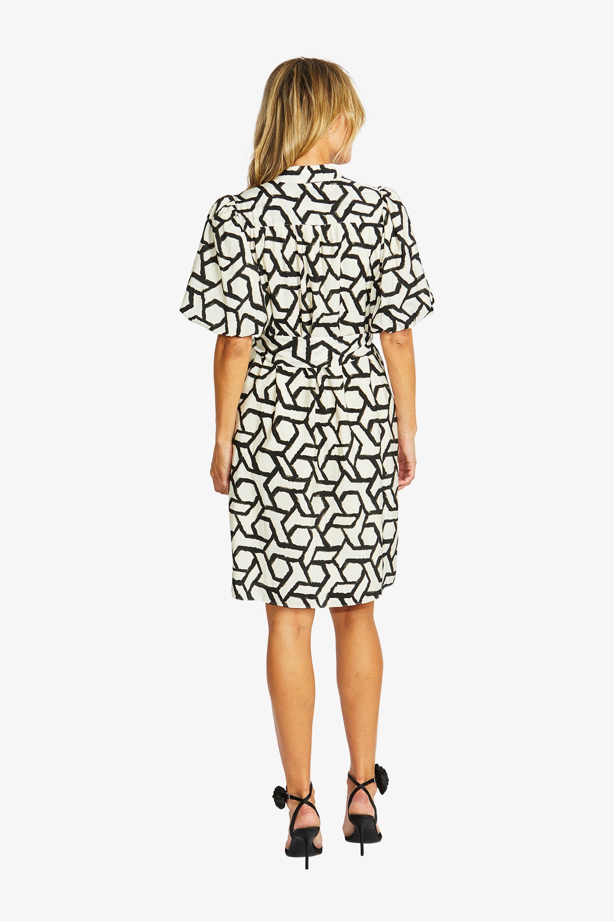 Women's Balloon Sleeve Dress Print in Black | Camille