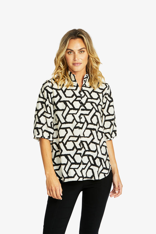 Women's Button Top Print in Black | Camille