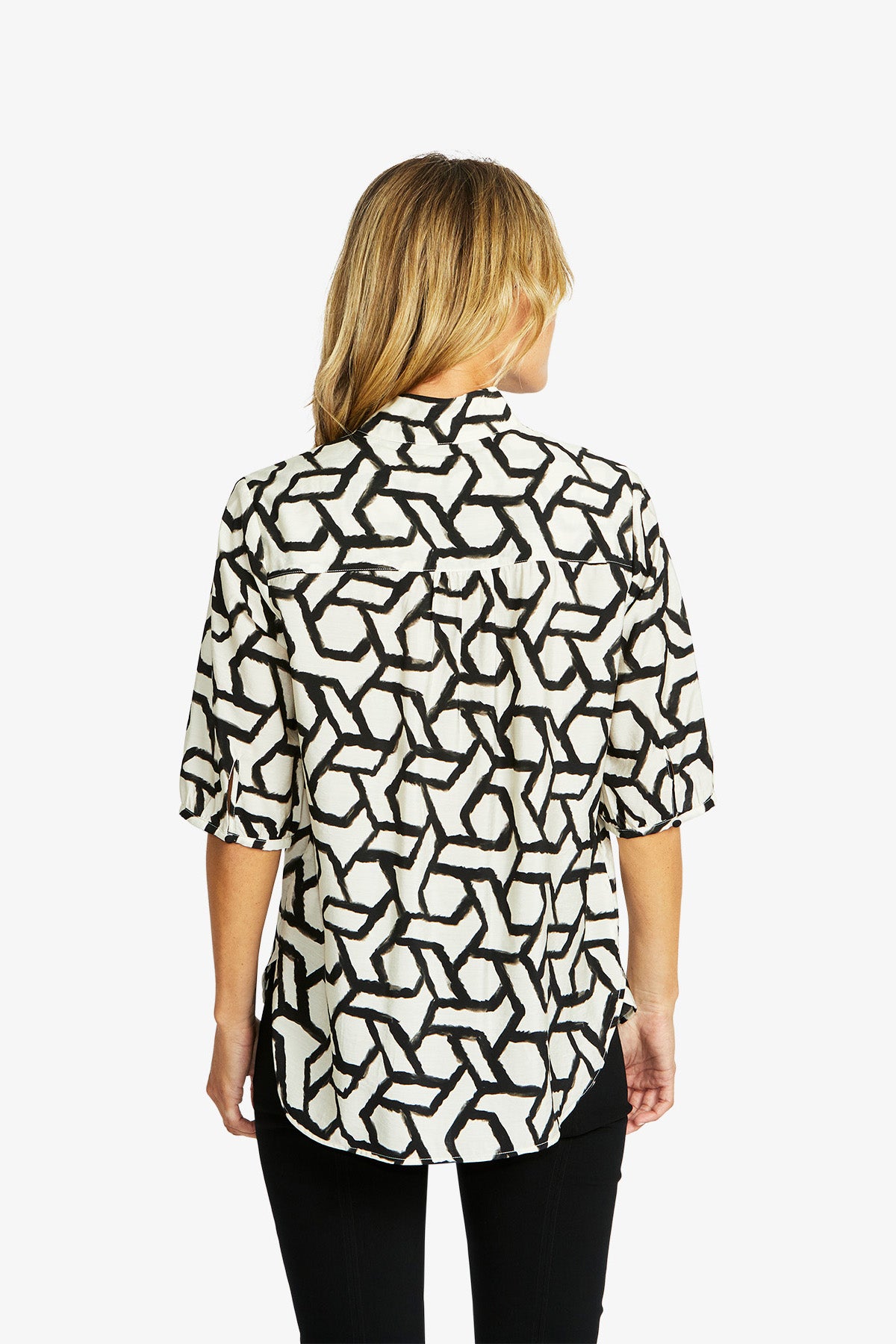 Women's Button Top Print in Black | Camille