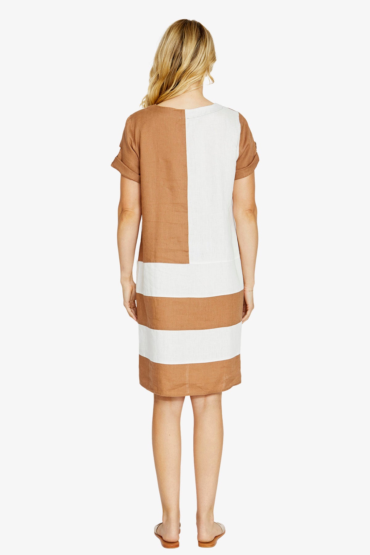 Womens Carriecolblocklinendress Brown P615538
