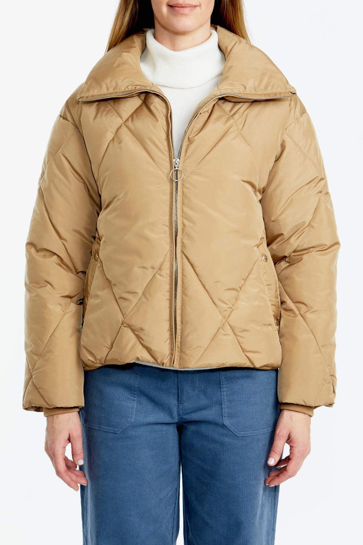 Women's Crop Puffer Jacket in Brown