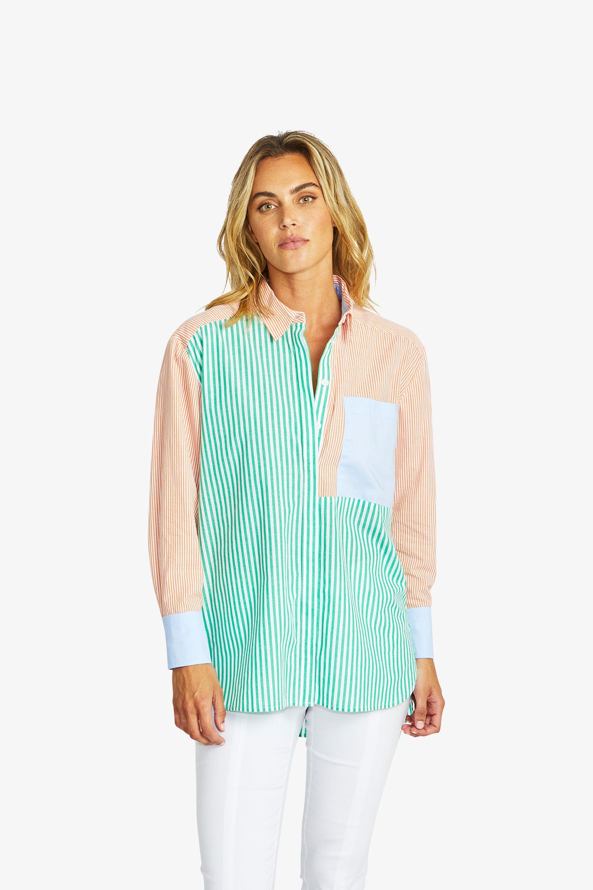 Cruz Spliced Stripe Shirt in Parrot Combo