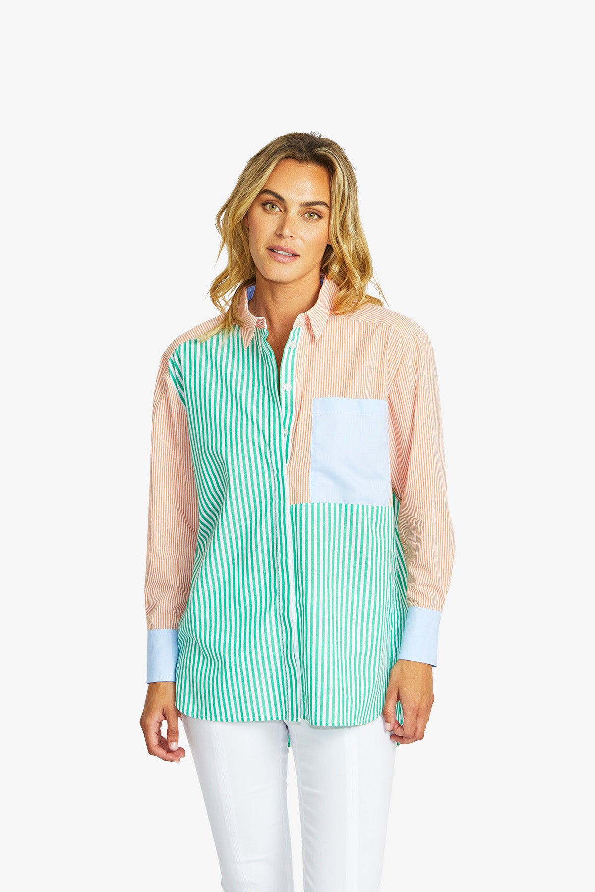 Cruz Spliced Stripe Shirt in Parrot Combo
