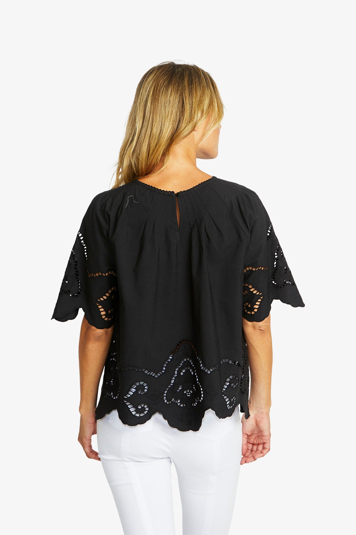 Women's Cut Work Top in Black | Emma
