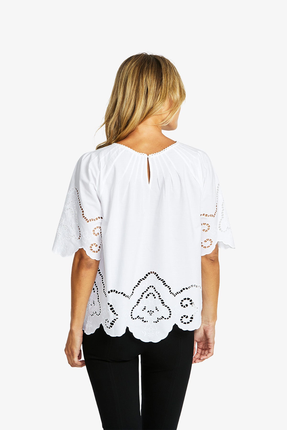 Women's Cut Work Top in White | Emma