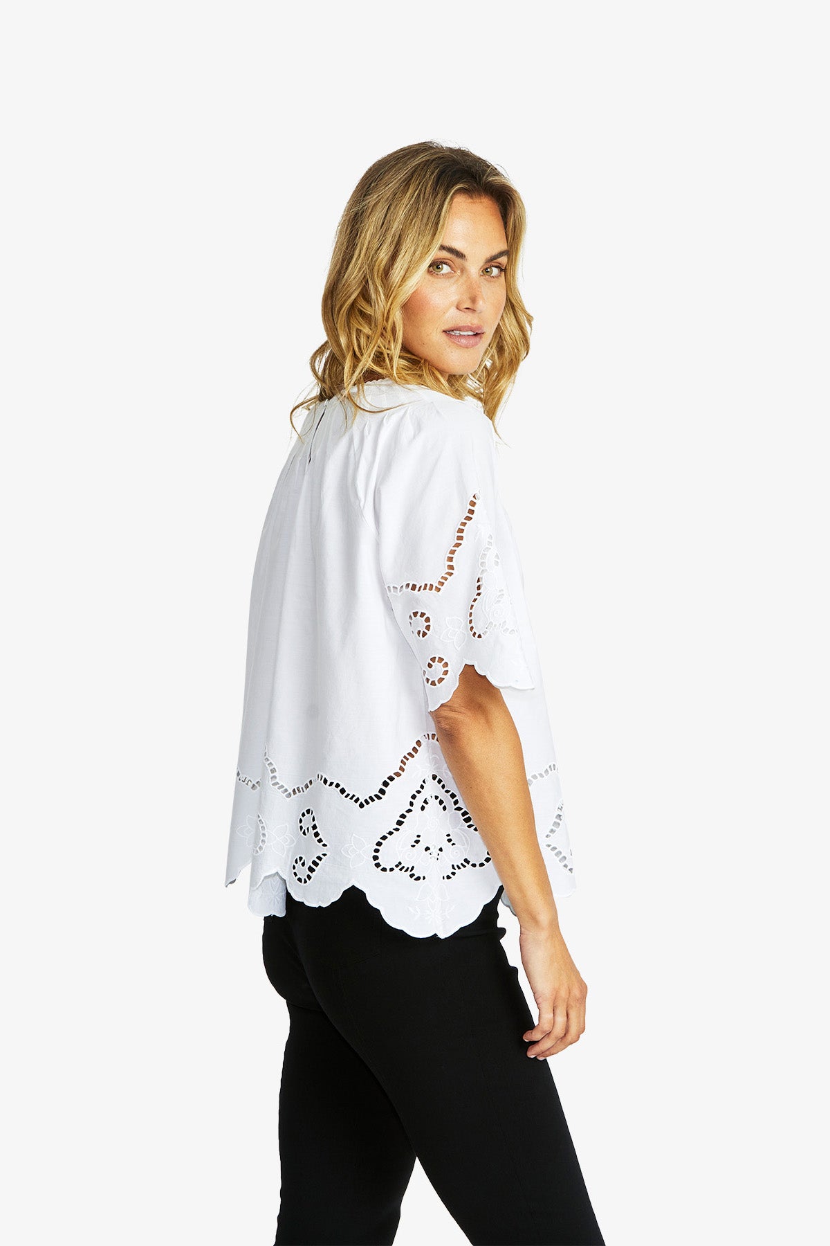 Women's Cut Work Top in White | Emma