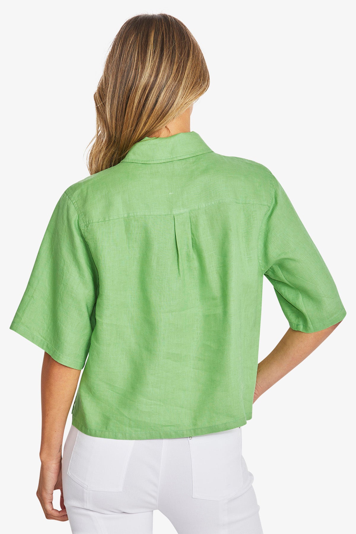 Womens Effie Crop Linen Shirt Green P595353