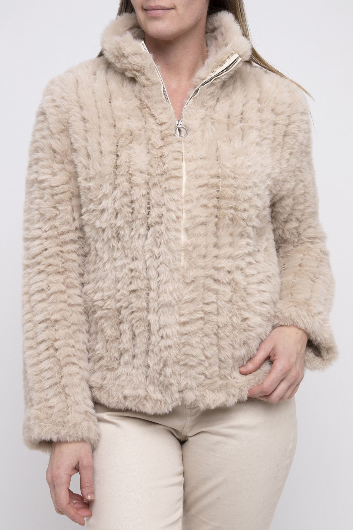 Faux Fur Zip Jacket Oatmeal