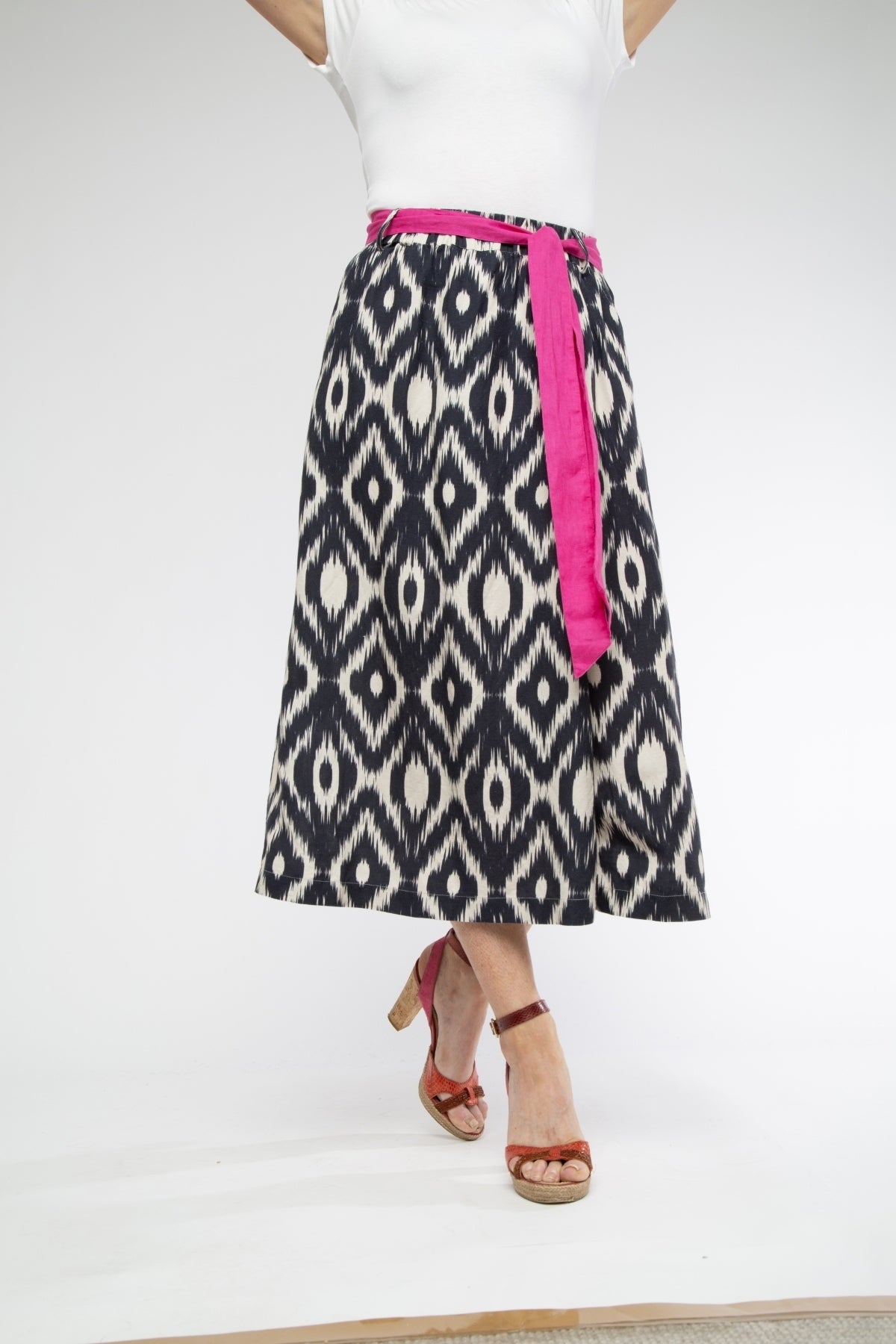 Ikat Print Wrap Skirt Flax Indigo