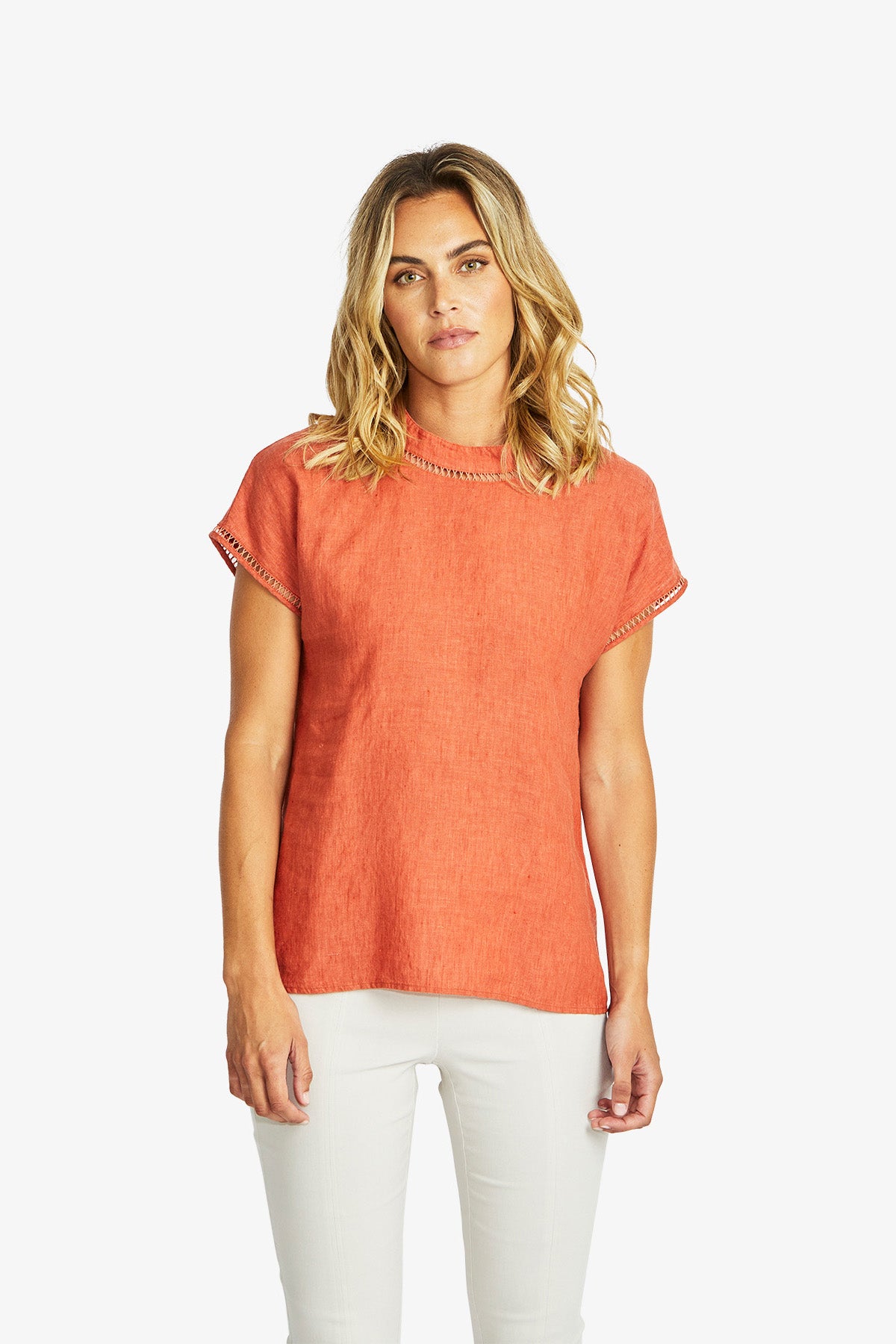 Jade Linen Trim Top in Sienna