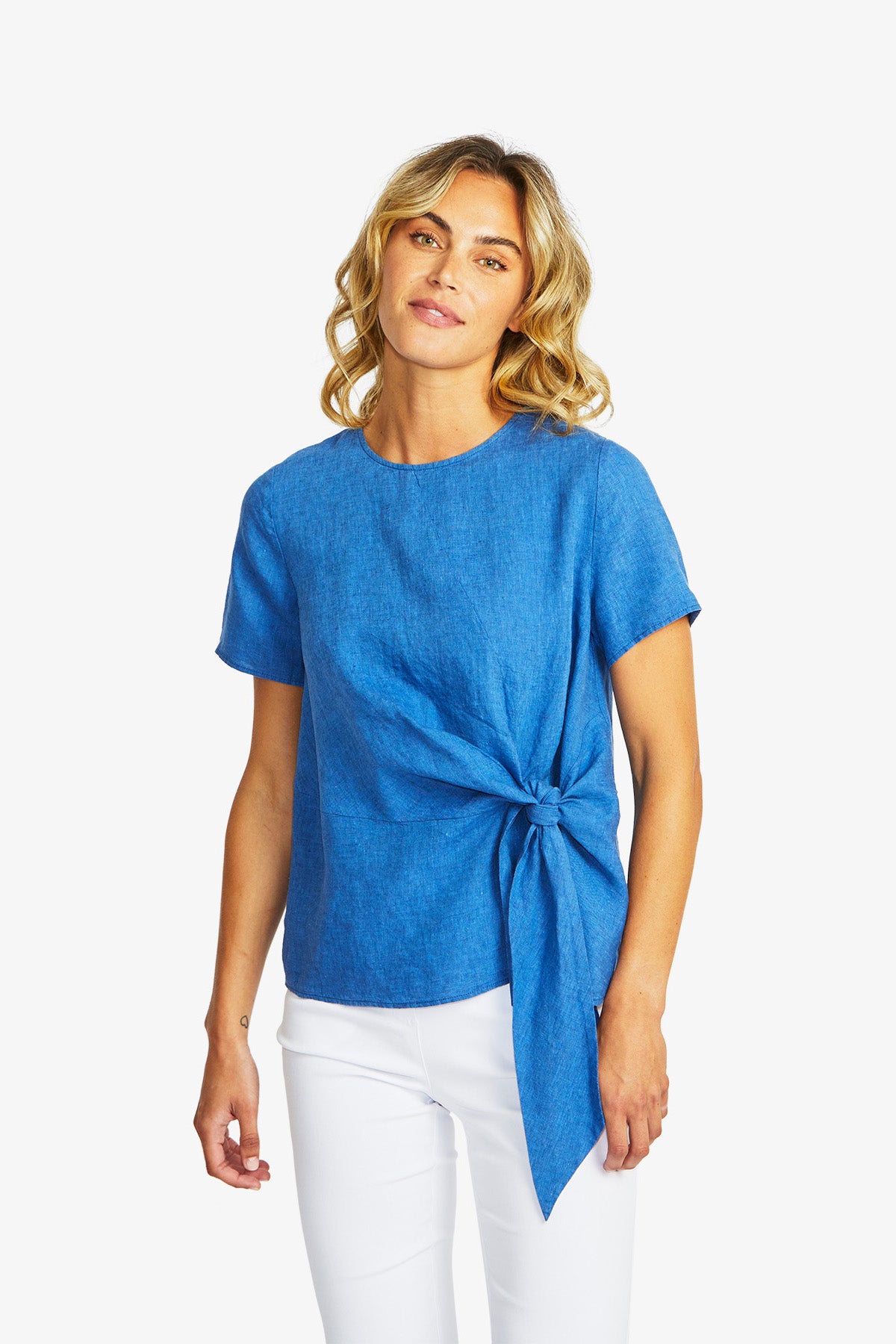 Jasmine Linen Knot Top in Regatta