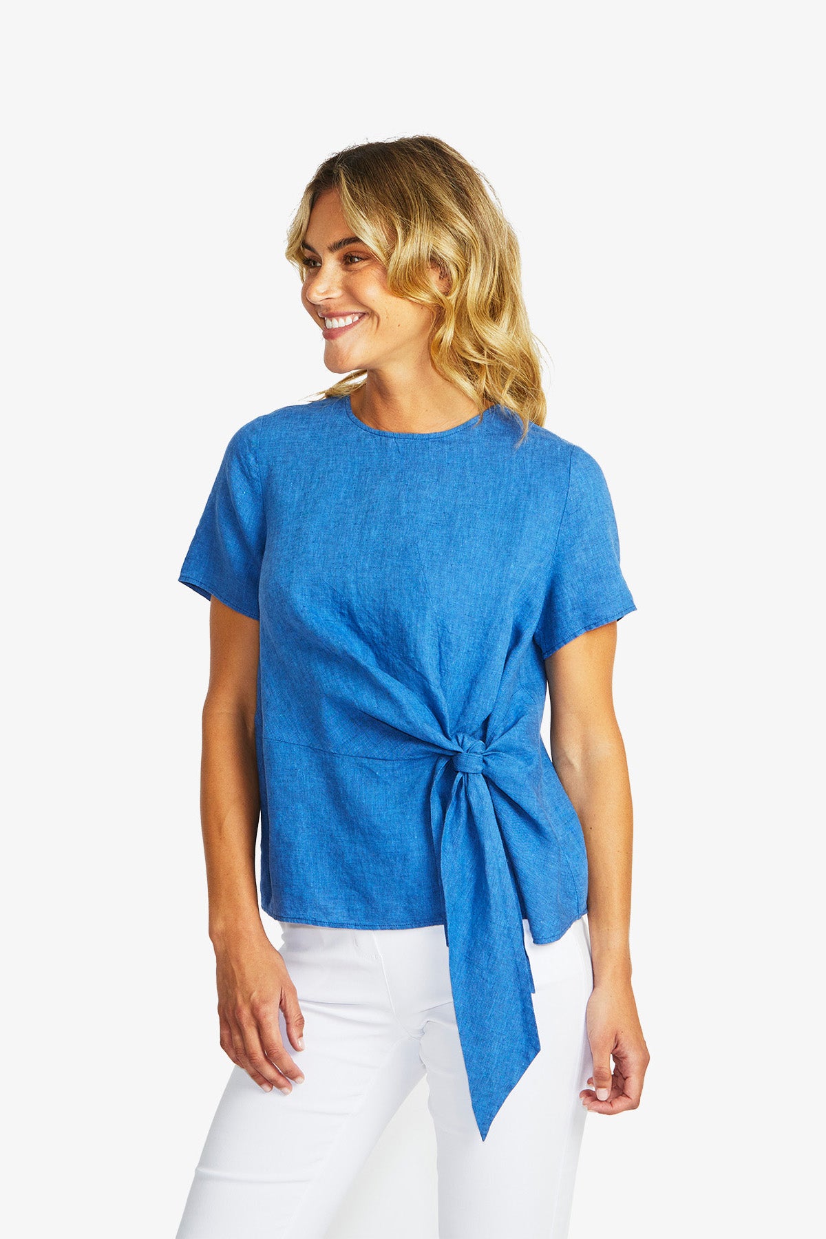 Jasmine Linen Knot Top in Regatta