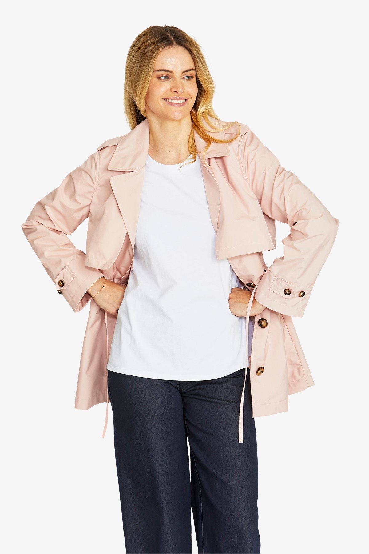 Womens Kendra Crop Trench Coat Pink P605415