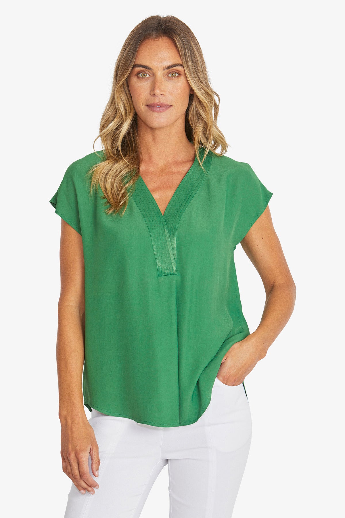 Womens Kira Slinky V Neck Top Green P595357