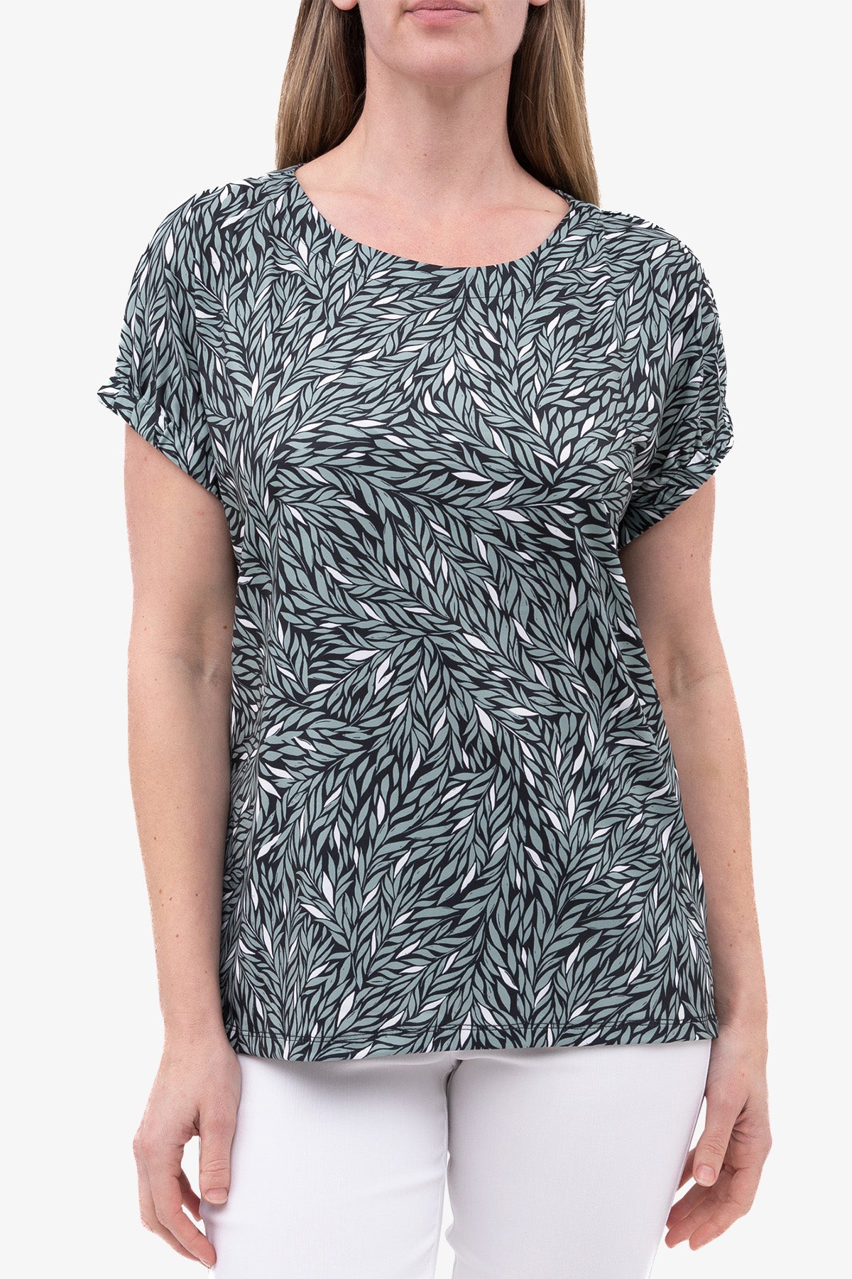 Leaf Print Jersey Top Green