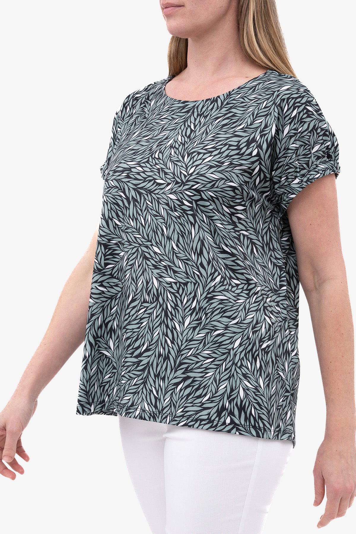 Leaf Print Jersey Top Green