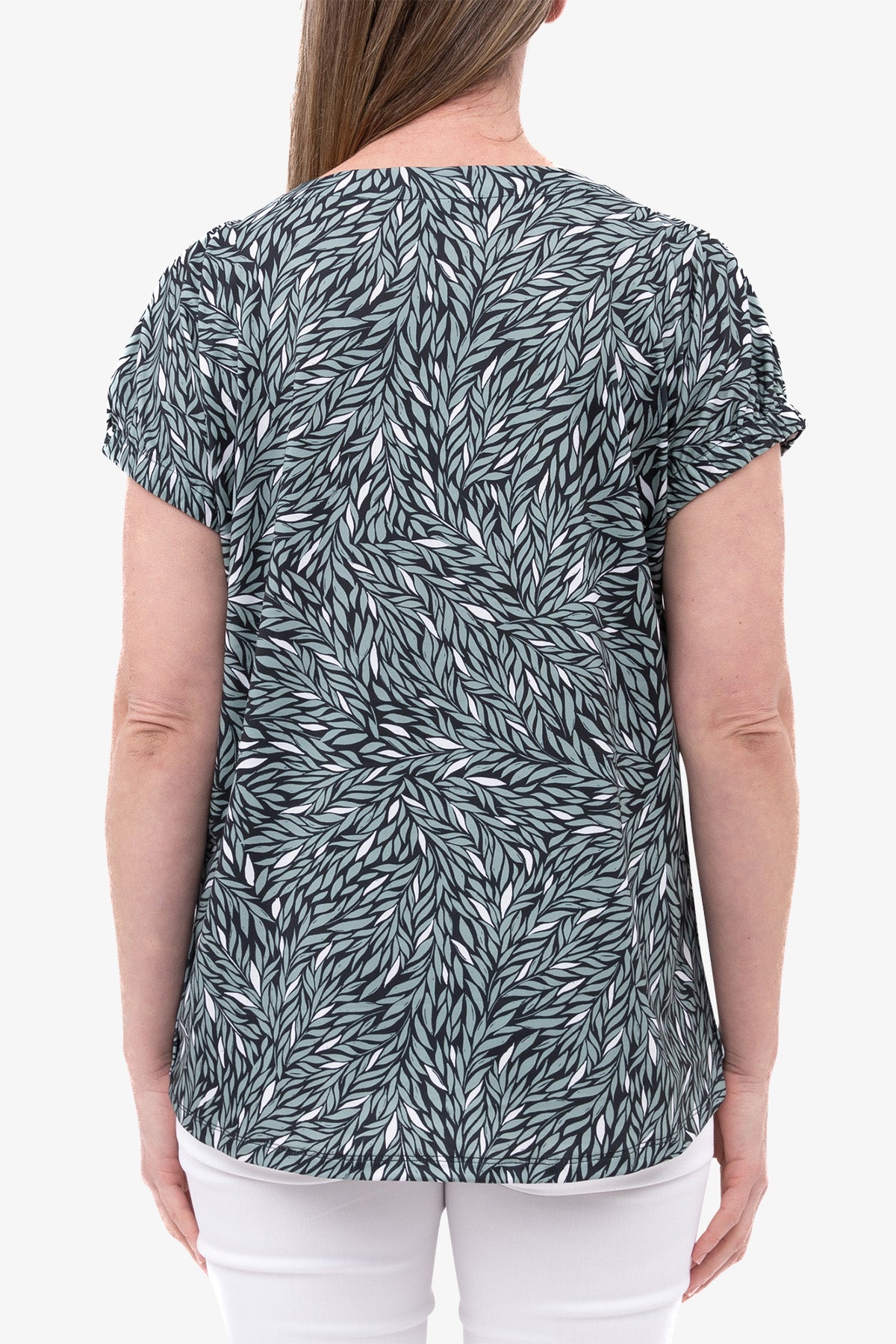 Leaf Print Jersey Top Green