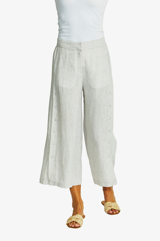 Women's Linen Button Culotte in Flax Beige | Gaby