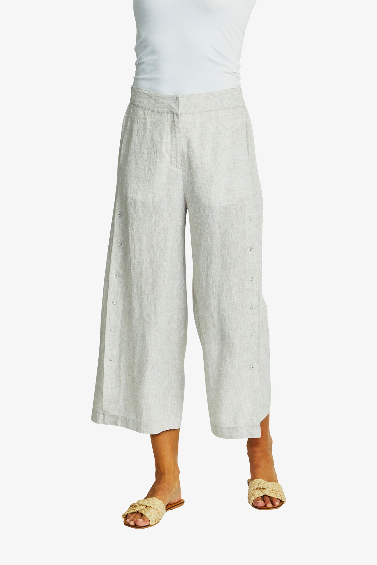 Women's Linen Button Culotte in Flax Beige | Gaby