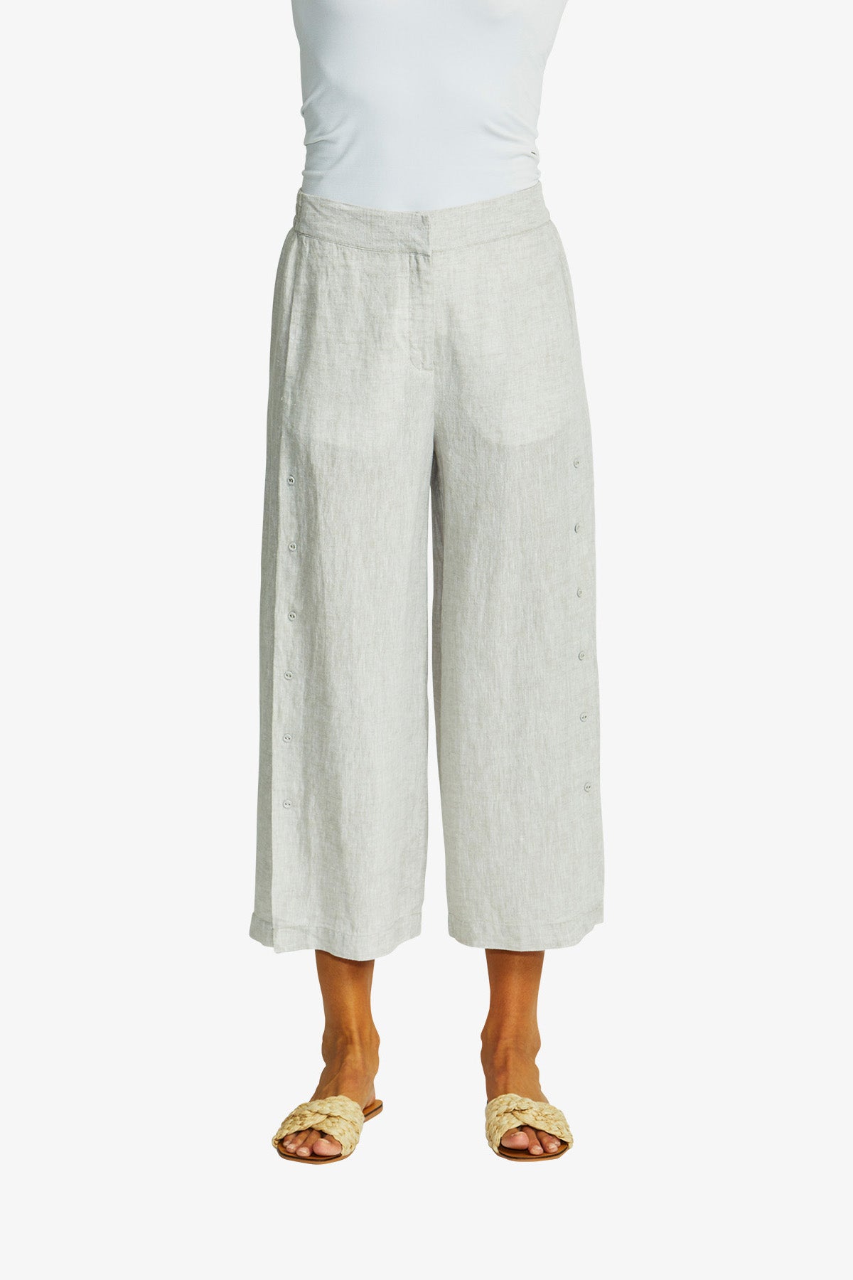 Women's Linen Button Culotte in Flax Beige | Gaby