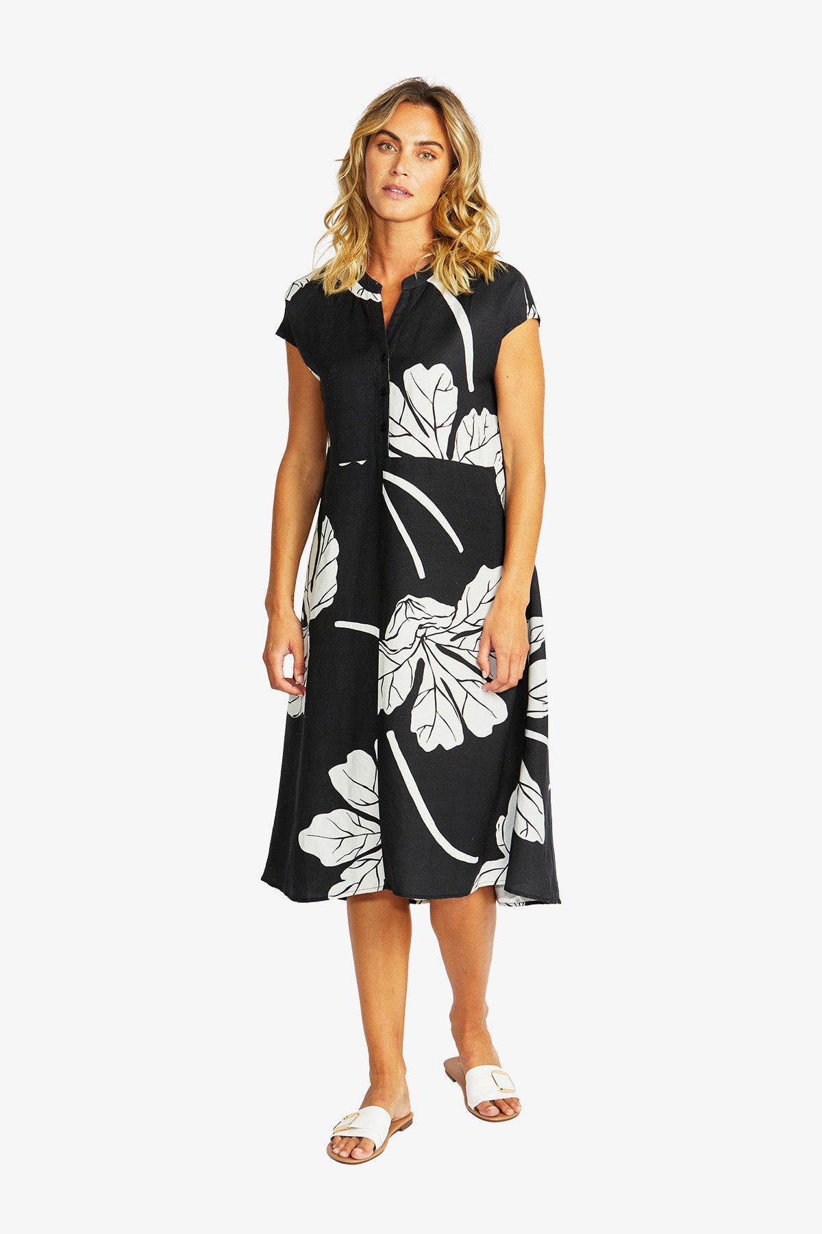 Women's Midi Dress in Ivory and Black | Atlas