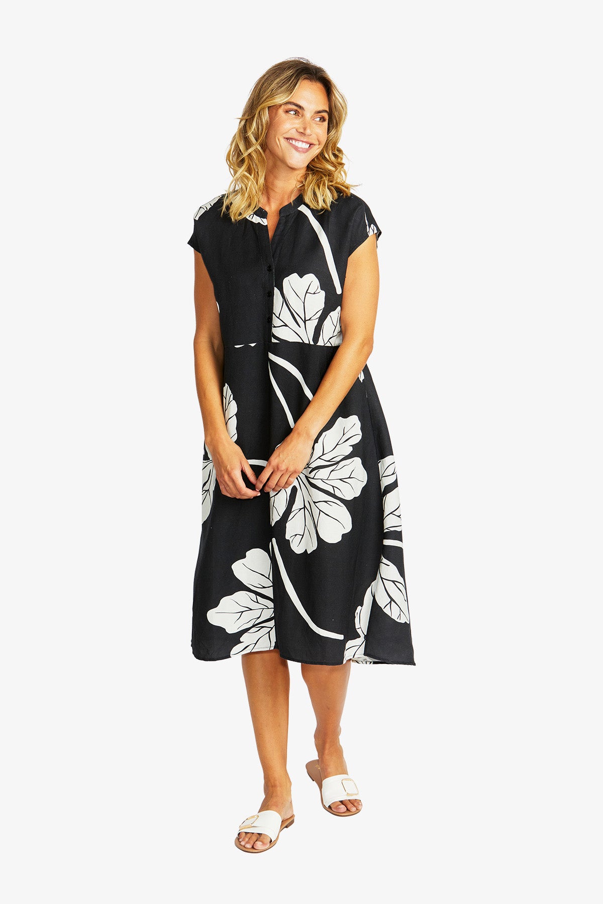 Women's Midi Dress in Ivory and Black | Atlas