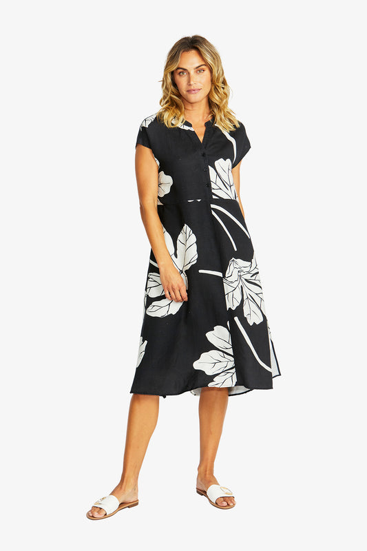 Women's Midi Dress in Ivory and Black | Atlas