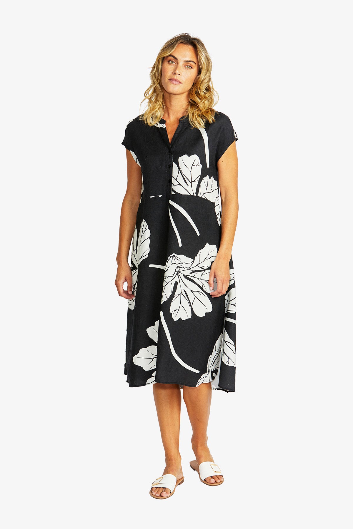 Women's Midi Dress in Ivory and Black | Atlas