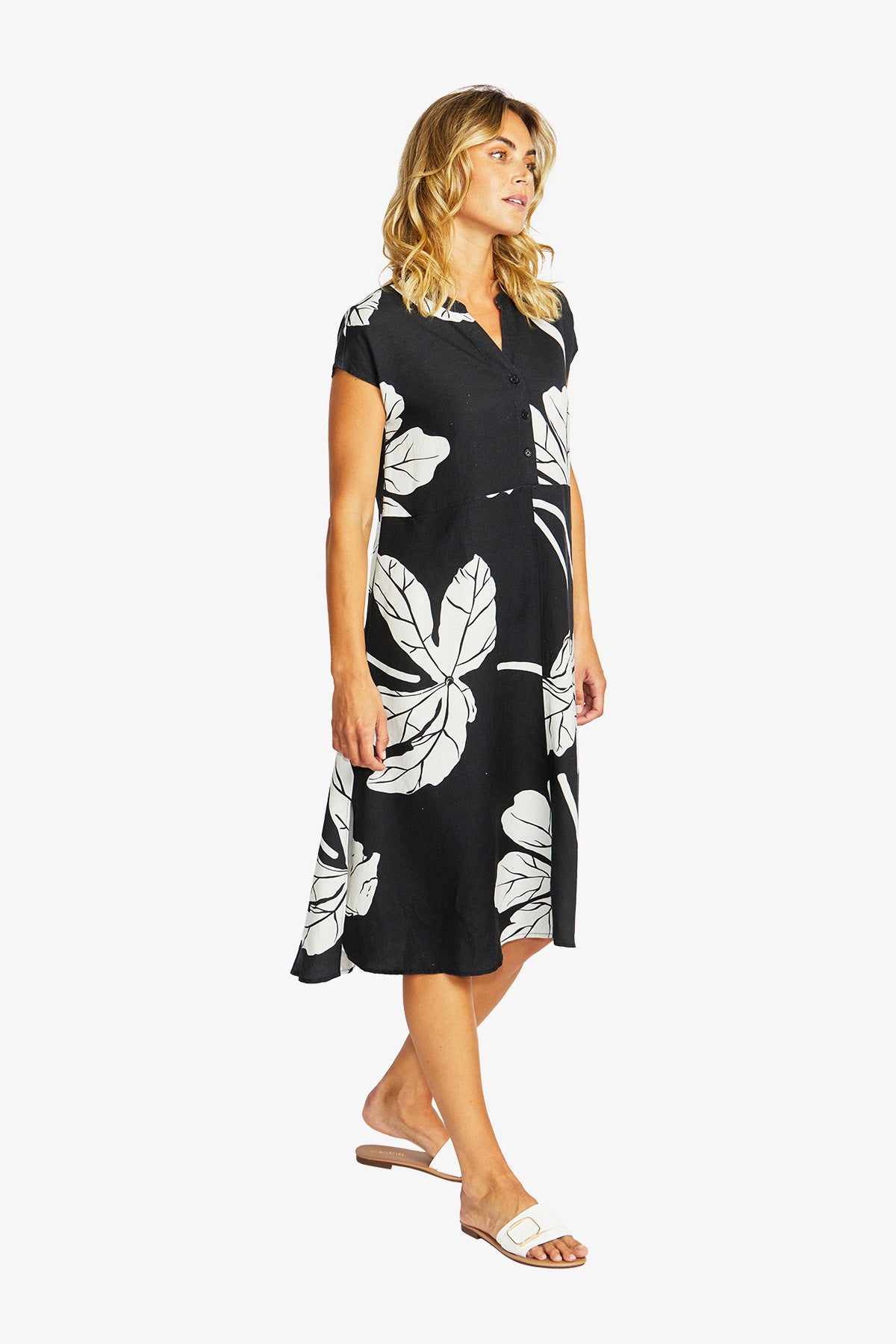 Women's Midi Dress in Ivory and Black | Atlas