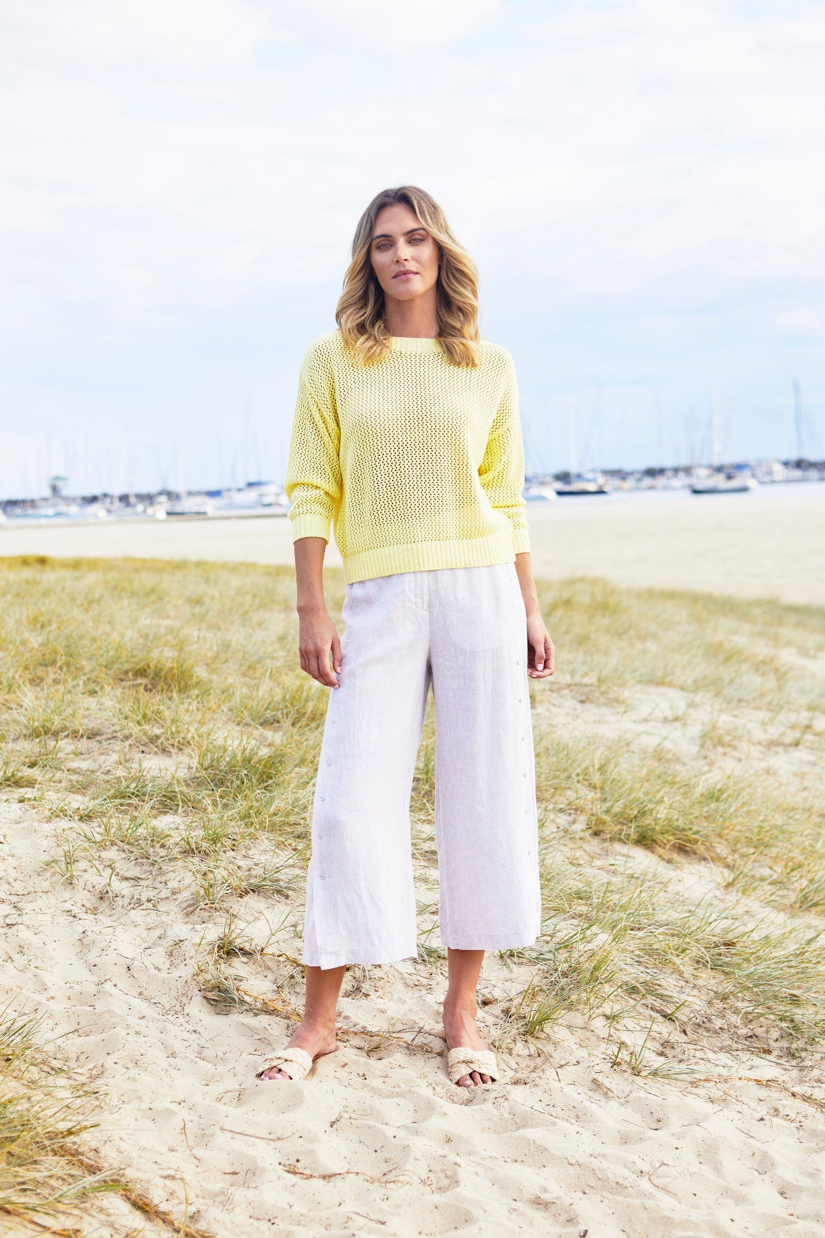 Women's Open Knit Pullover in Buttercup Yellow | Ellie