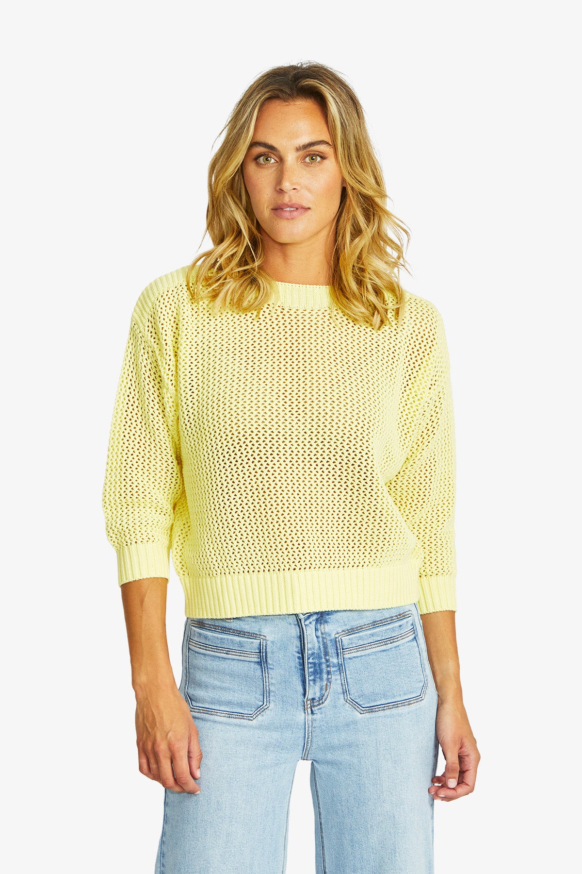 Women's Open Knit Pullover in Buttercup Yellow | Ellie