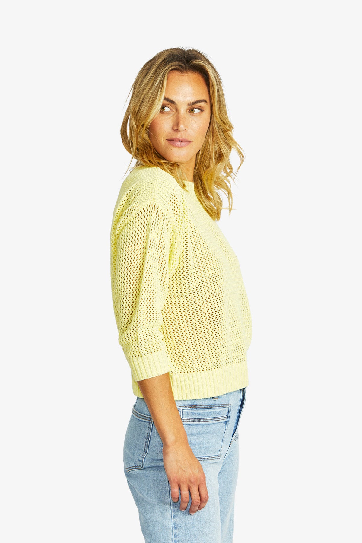 Women's Open Knit Pullover in Buttercup Yellow | Ellie