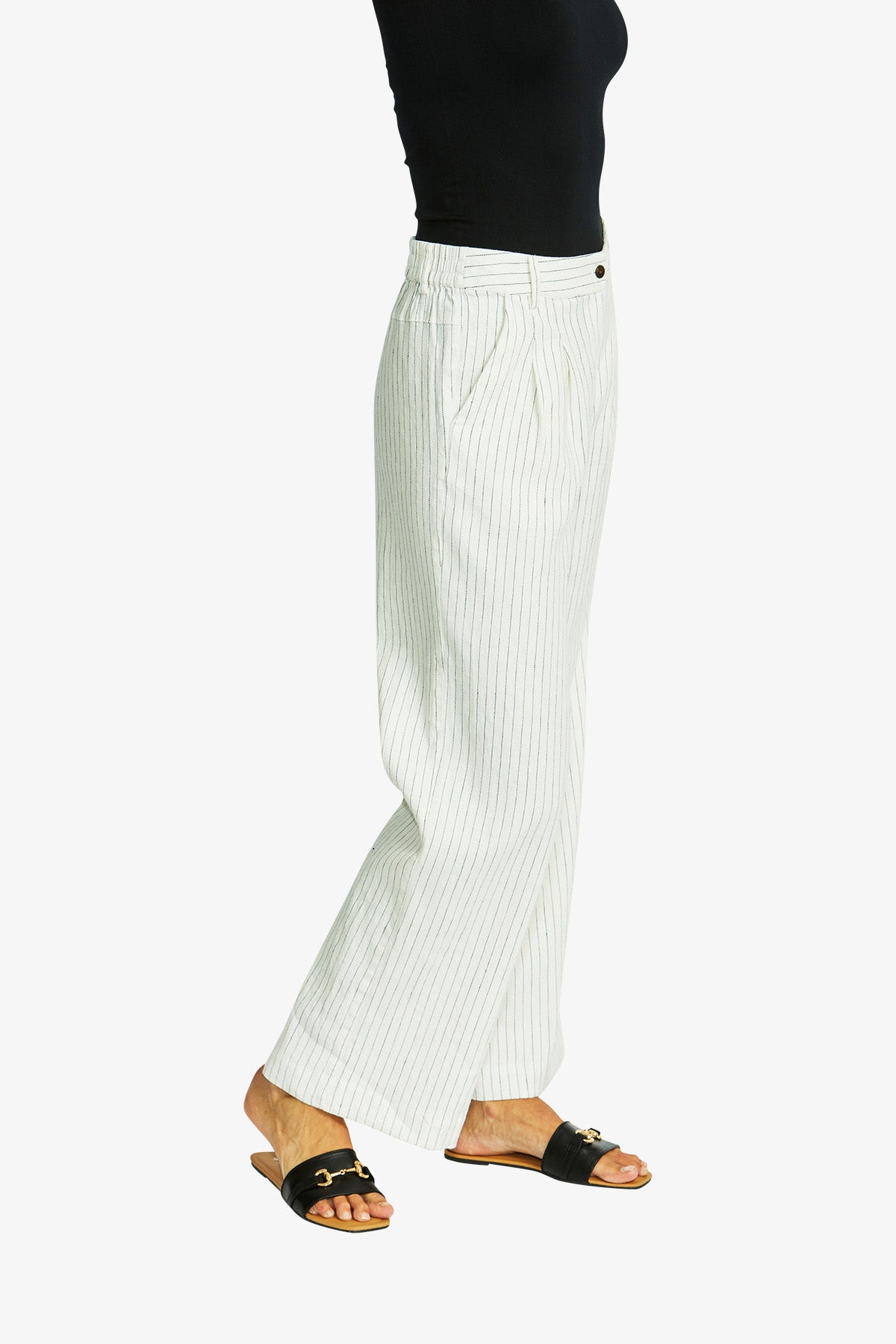 Women's Pinstripe Pant in Navy and Ivory Cream | Amanza