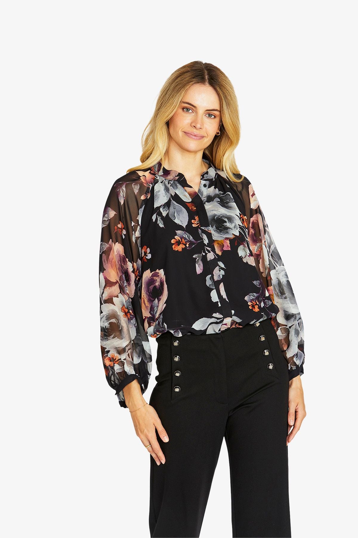 Womens Porcelain Floral Blouse Multicolor P605315