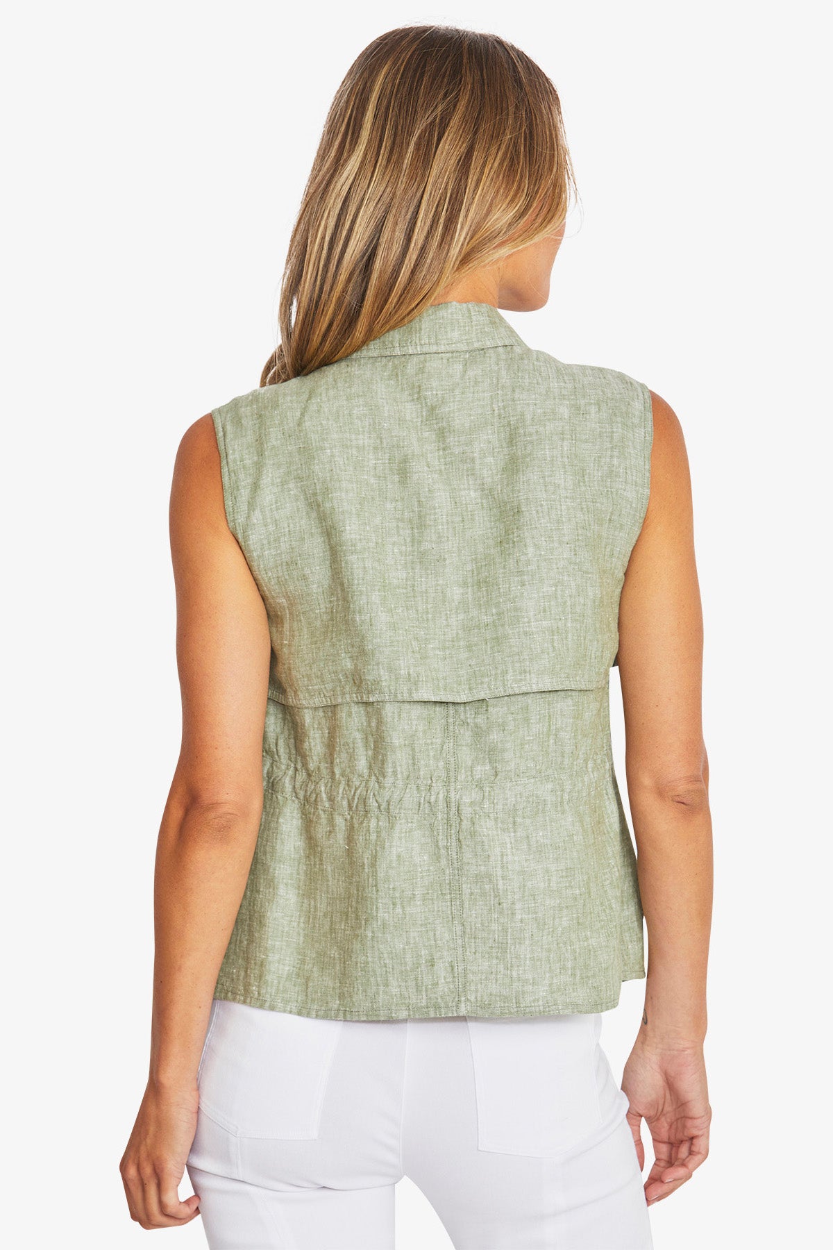 Womens Quinn Linen Vest Green P595405