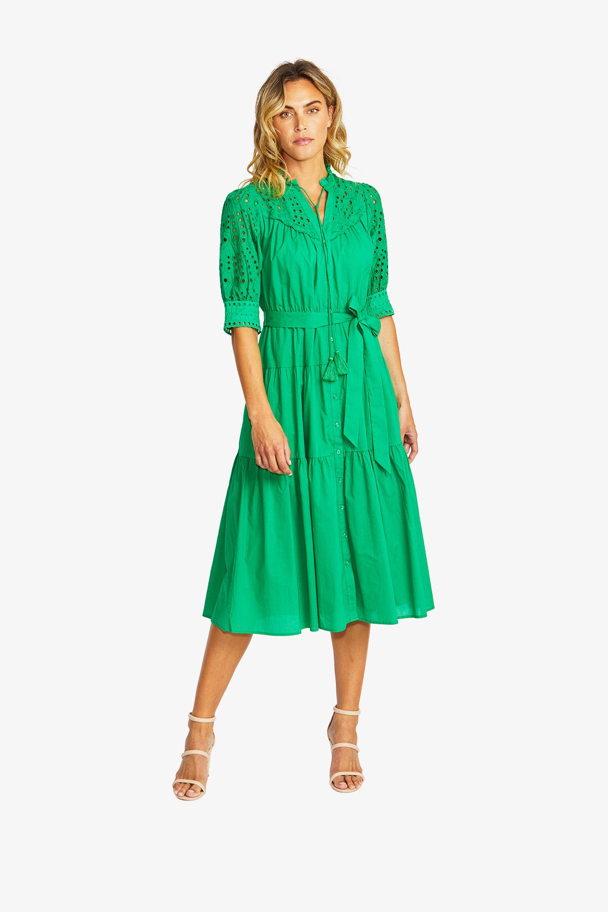 Rose Broderie Dress in Parrot