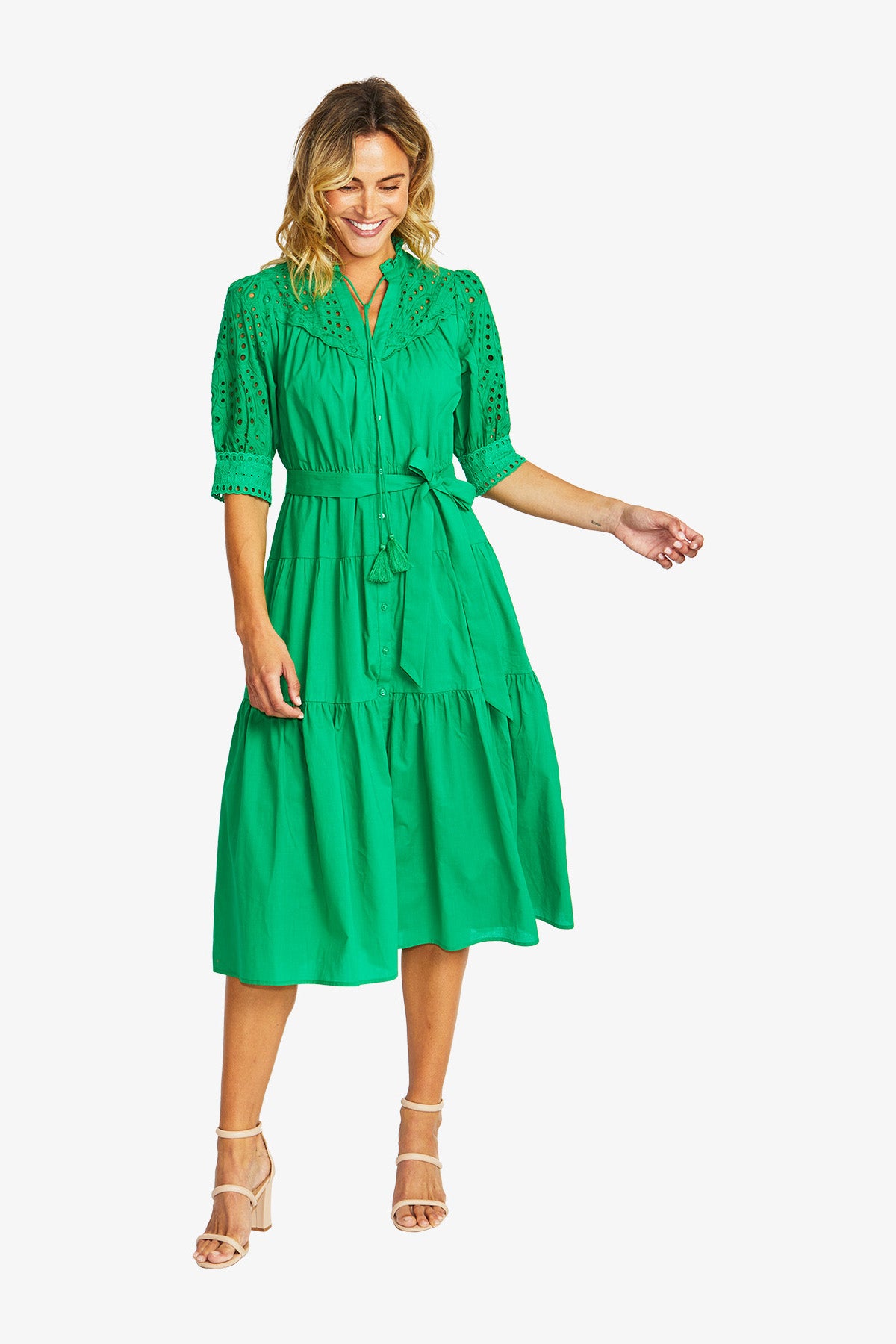Rose Broderie Dress in Parrot