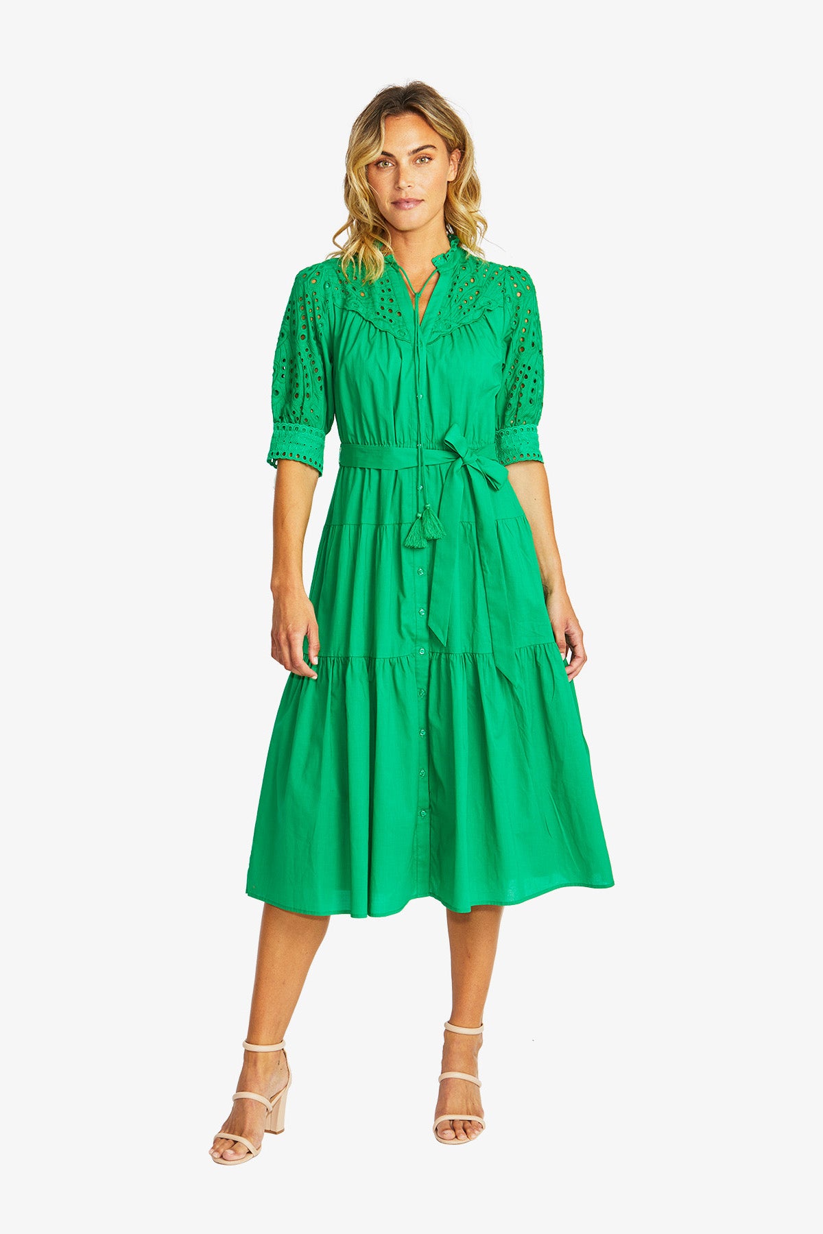 Rose Broderie Dress in Parrot