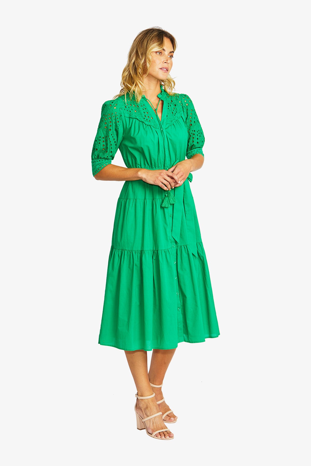 Rose Broderie Dress in Parrot