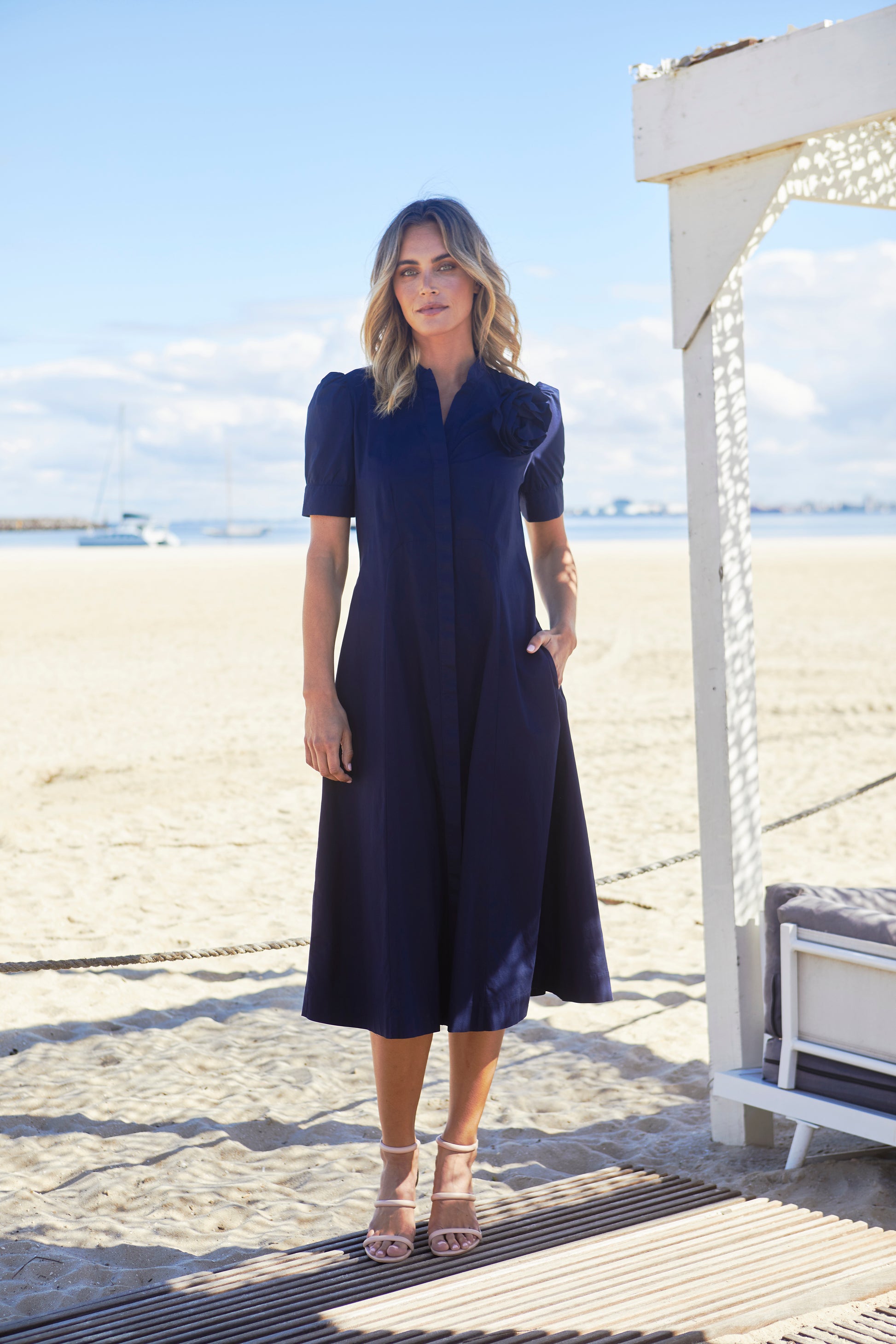 Women's Rosette Dress in Navy | Audrey