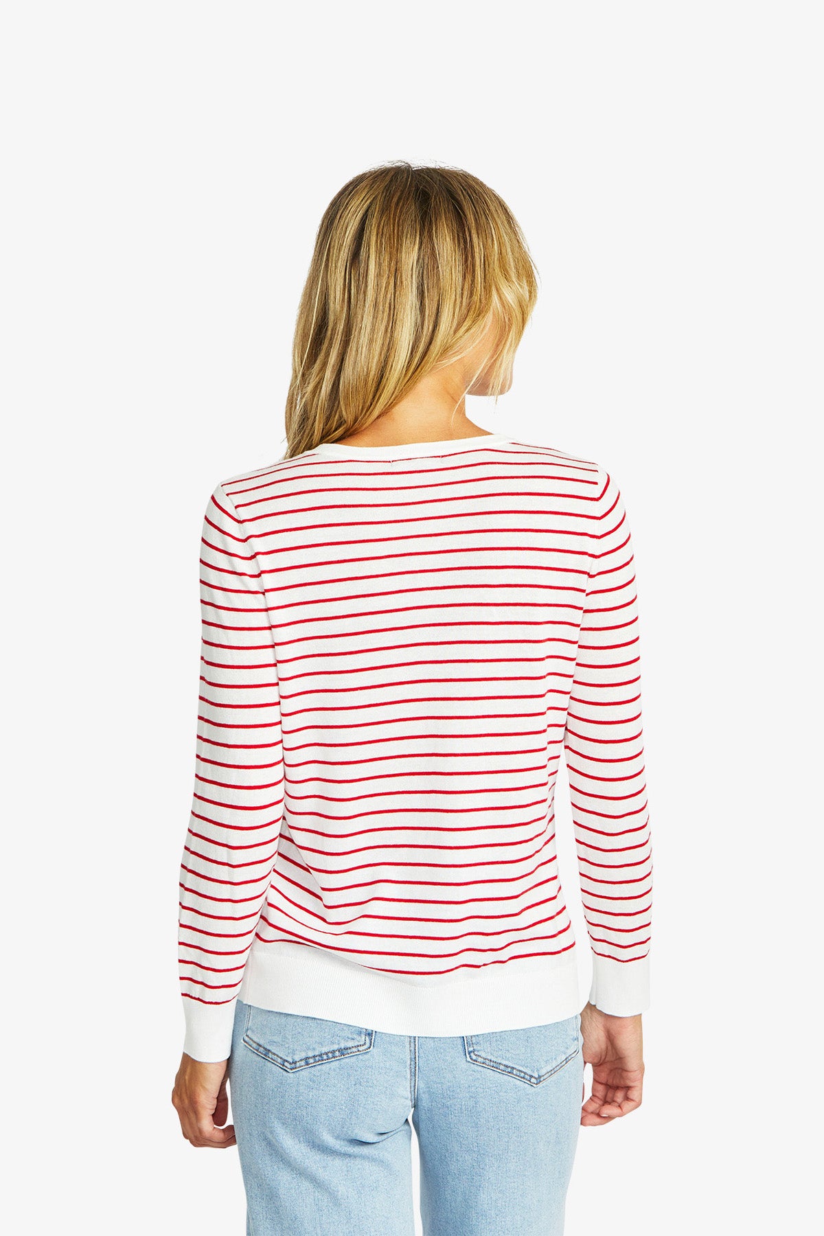 Women's Stripe Cardigan in White and Poppy Red | Ella
