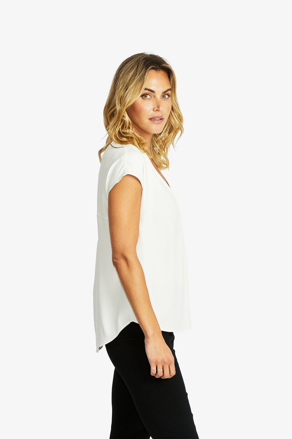 Women's V-Neck Slinky Top in Ivory Cream | Helen