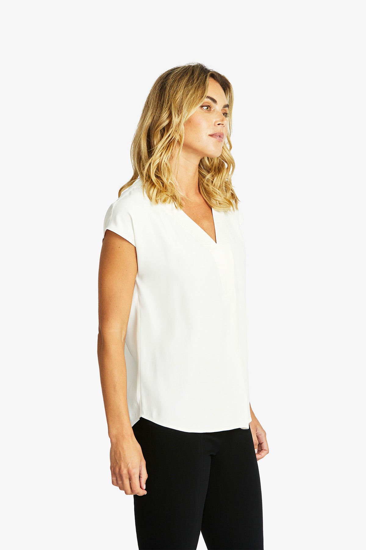 Women's V-Neck Slinky Top in Ivory Cream | Helen