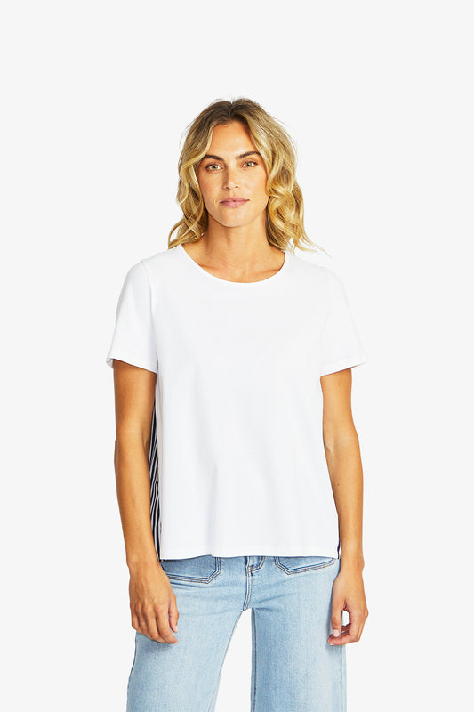 Zoey Stripe Top in White-Navy