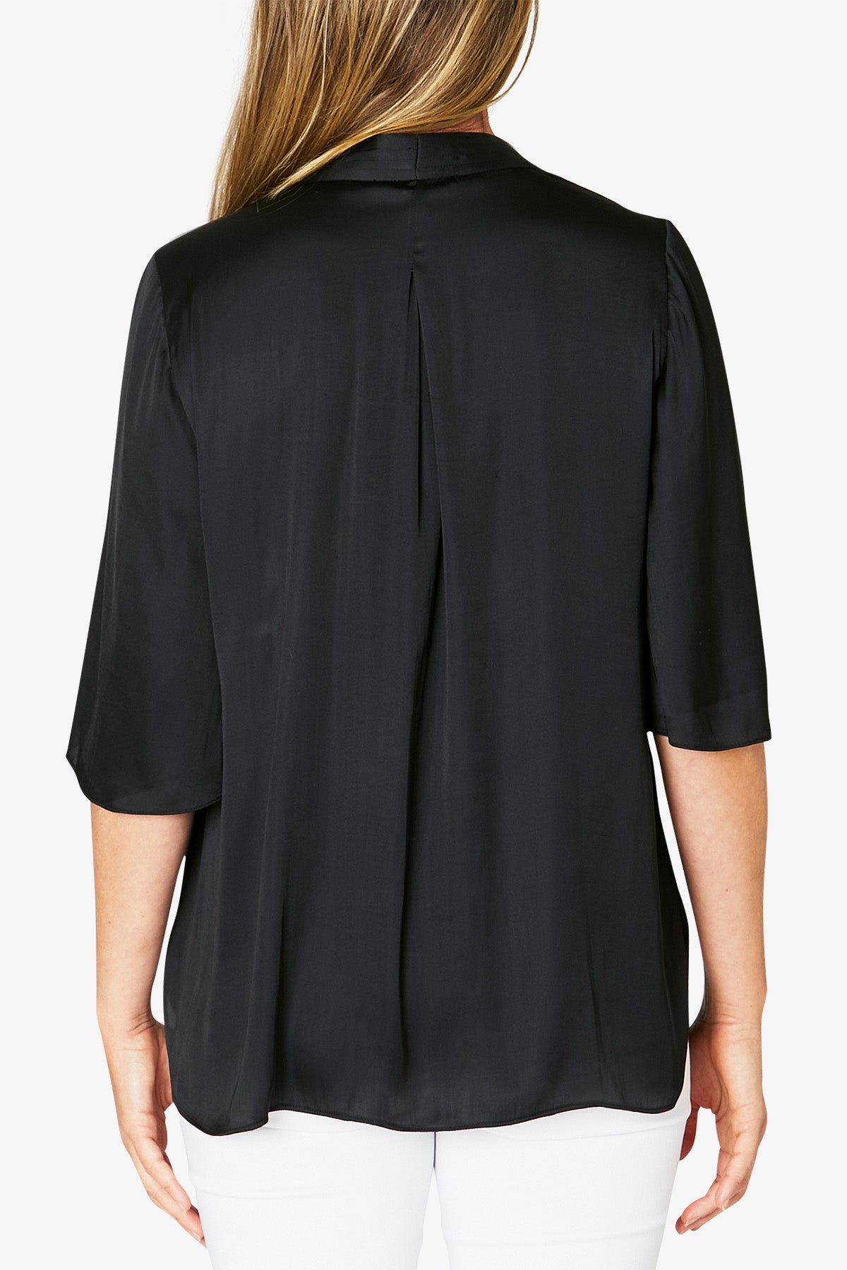 Zip Front Elbow Sleeve Top Black
