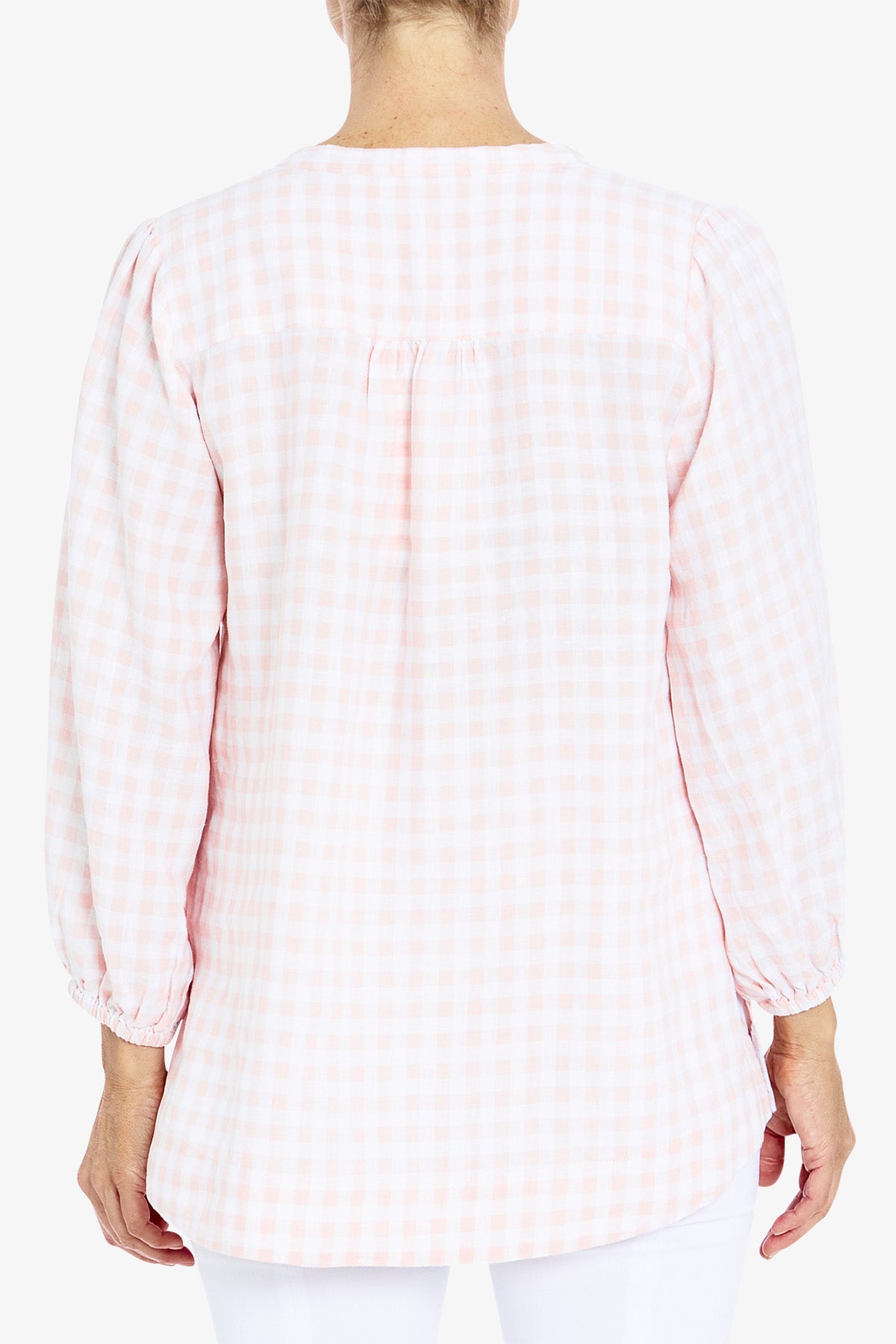 3/4 Sleeve Gingham Blouse Petal and White