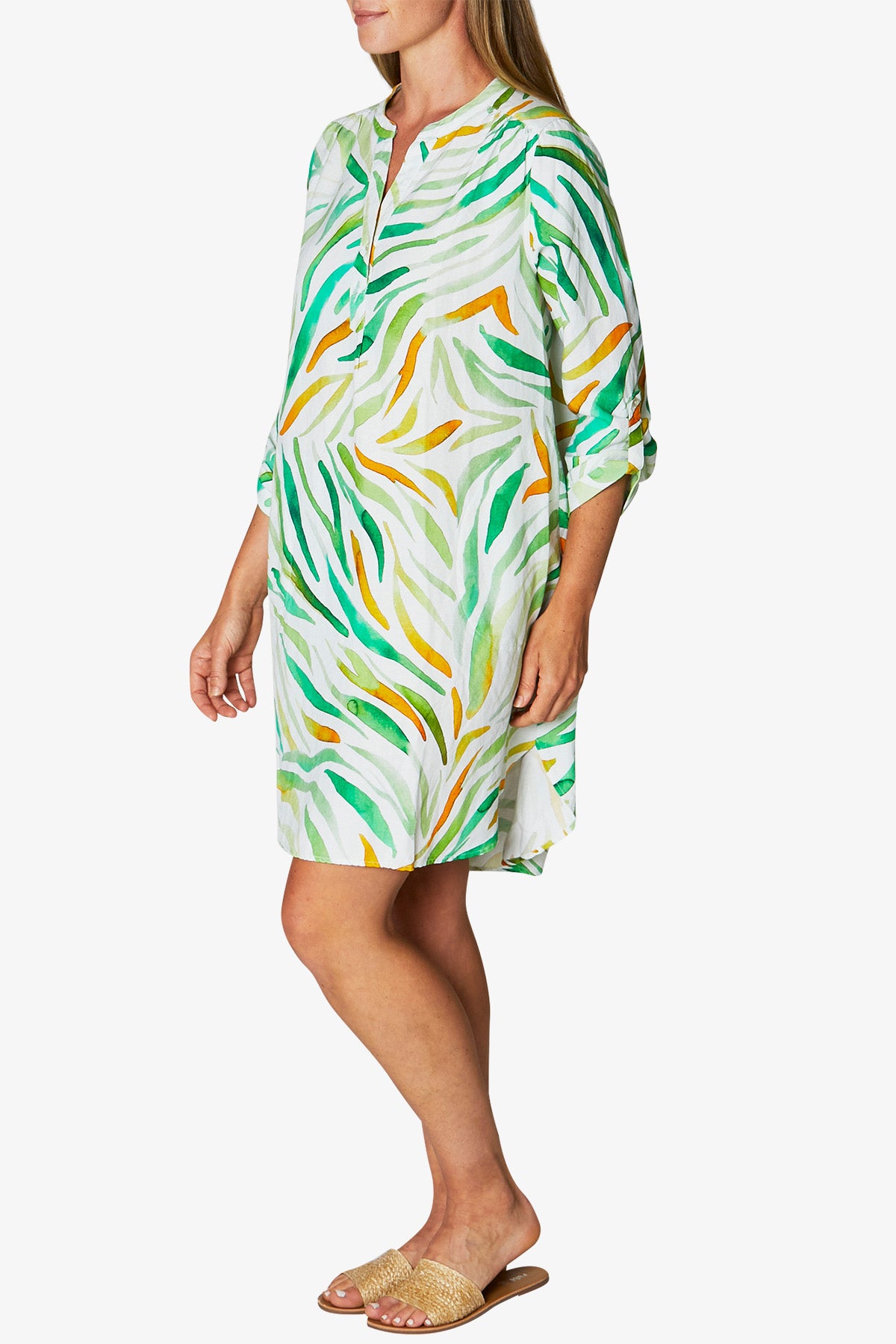 3/4 Sleeve Lagoon Print Shirt Dress