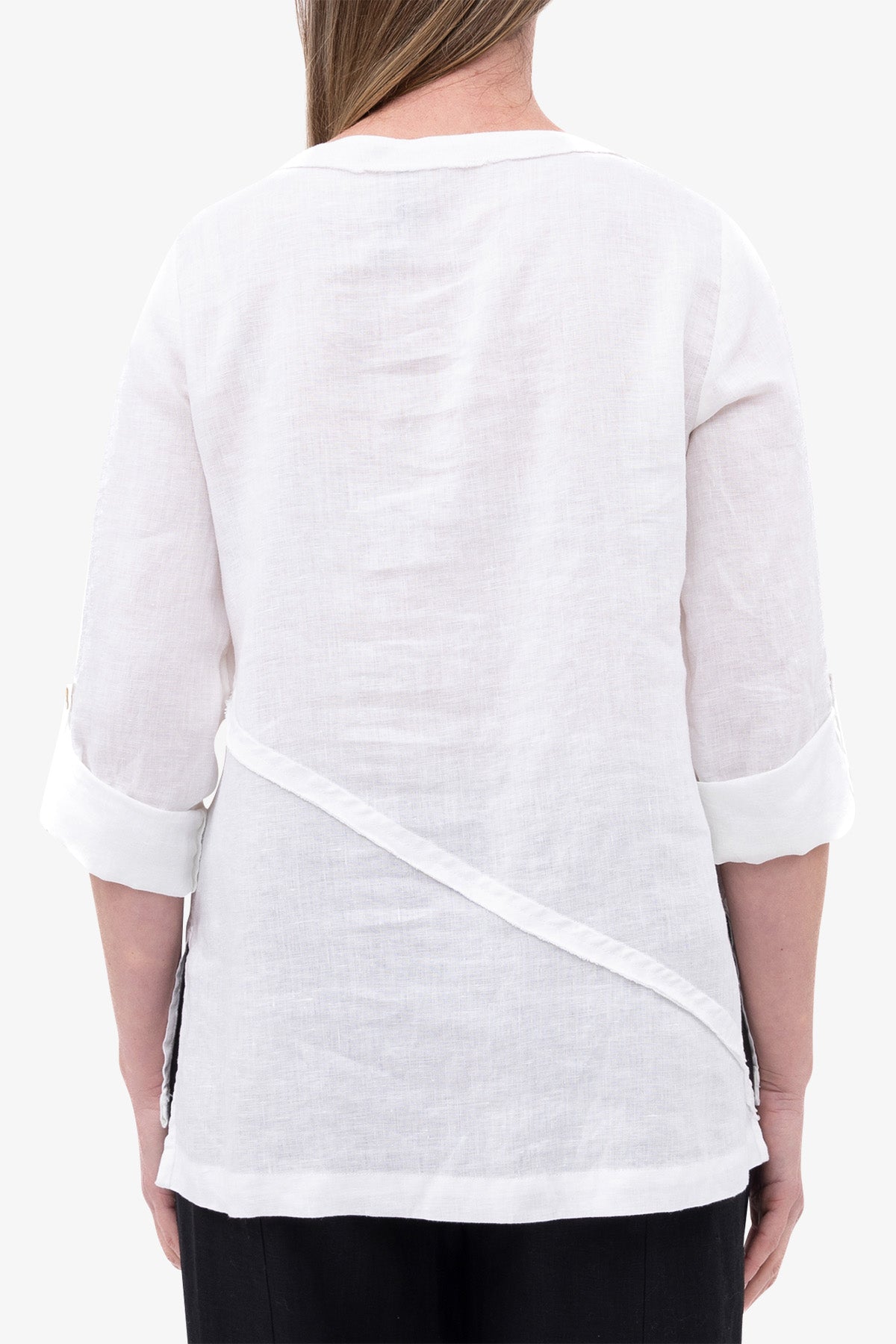 3/4 Sleeve V-Neck Linen Top White