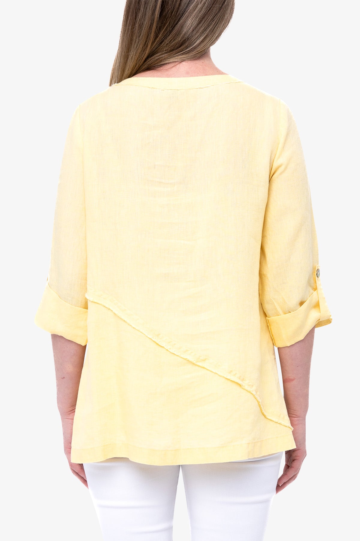 3/4 Sleeve V-Neck Linen Top Lemondrop